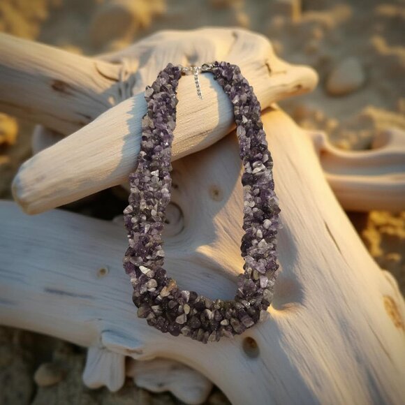 CHUNKY AMETHYST NECKLACE, GENUINE AMETHYST PIECES ! 18 INCH 2 INCH EXTENSION=20 - Picture 3 of 3